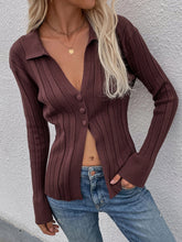 Buttoned Rib-Knit Collared Cardigan - Shah S. Sahota